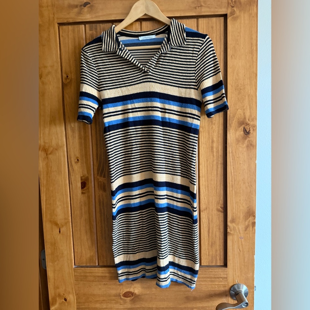 Zara Black, Blue, and Cream Striped Mini Dress